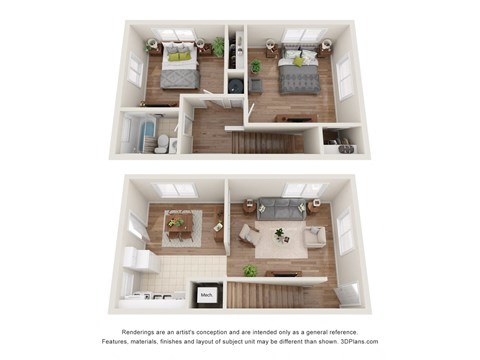 Floor plan for 2 beds, 1 bath, 765 sqft